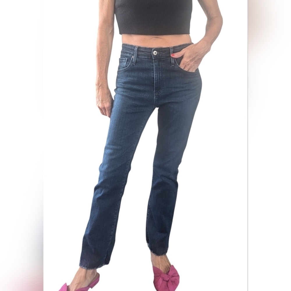 AG Jeans The Prima Dark Wash Raw Hem Slim Straight Raw Hem 26
